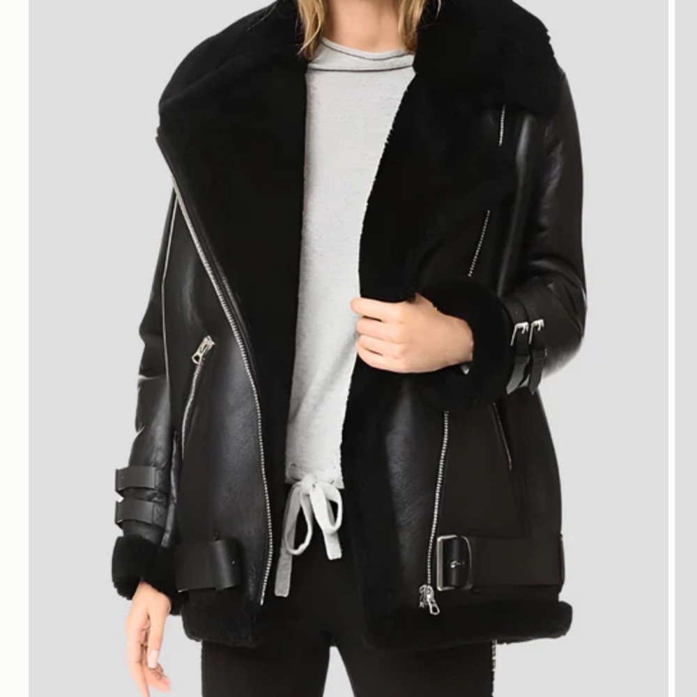 NYC Black Faux Shearling Aviator Leather Jacket